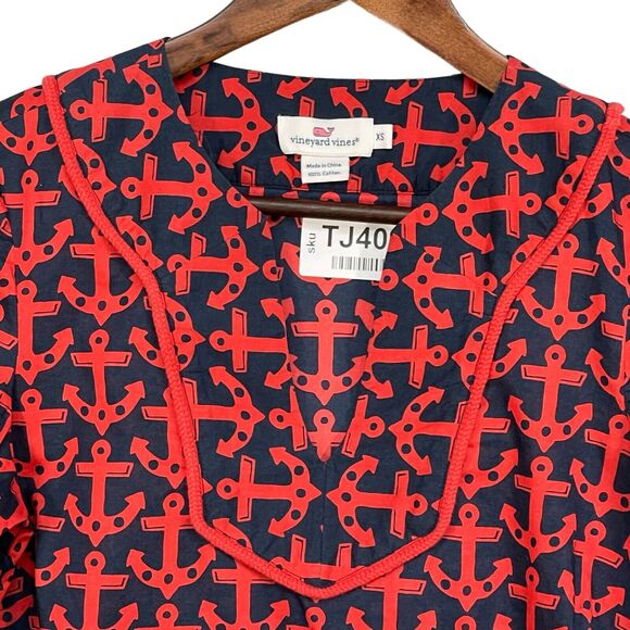 Vineyard Vines Top Women Size XS Red/Blue Anchor Print Pullover 100% Cotton - Picture 5 of 11